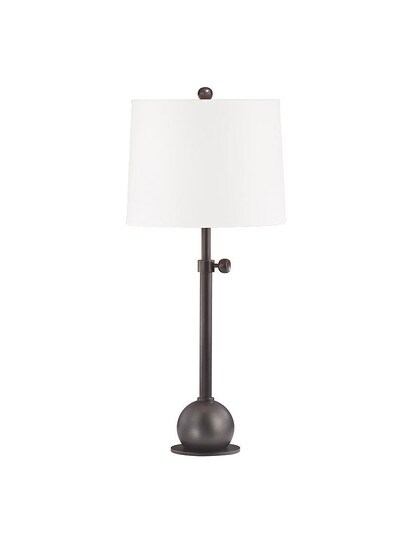 Marshall Table Lamp with White Faux-Silk Shade in Old Bronze.
